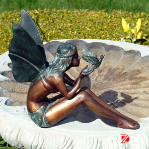 Beautiful angel with bird bronze statues